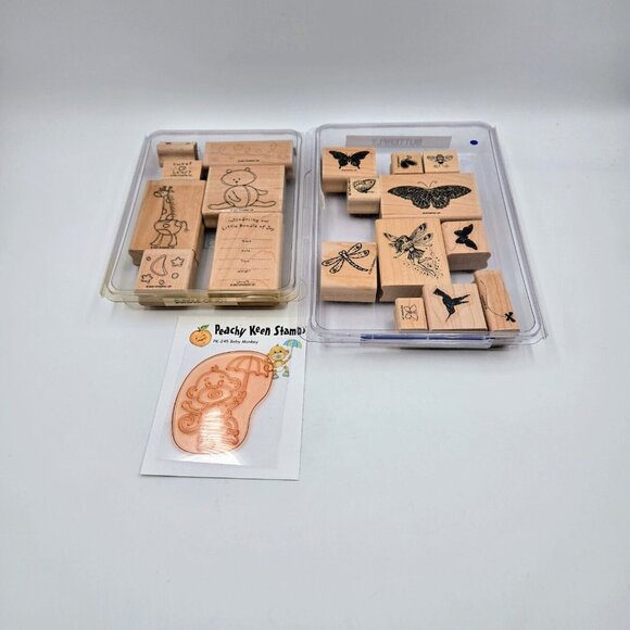 Stamp Lot Wood Butterfly Bird Fairy Dragonfly Bee Baby Bundle Of Joy Clear Baby - Picture 2 of 16